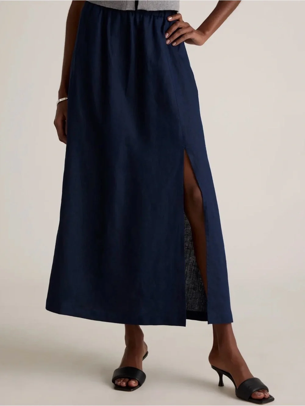 Quince Navy Linen Maxi Skirt with High Side Slit - Picture 1 of 3